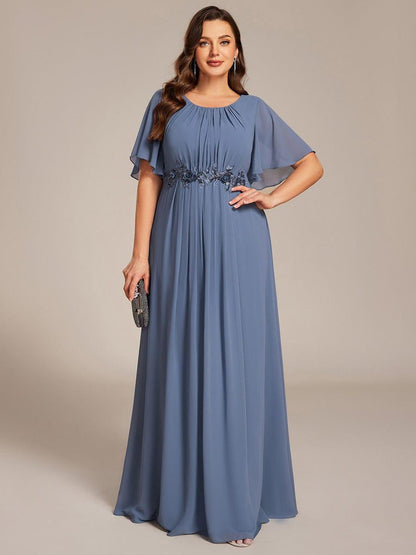ever ASPYN|Short Sleeve Pleated Applique A-Line Floor-Length Formal Evening Dress