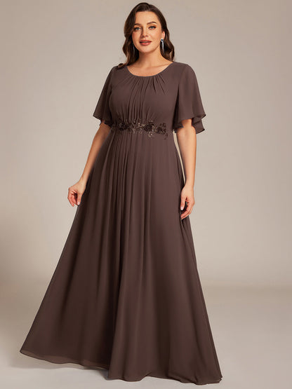 ever ASPYN|Short Sleeve Pleated Applique A-Line Floor-Length Formal Evening Dress