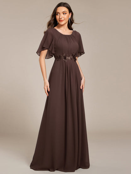ever ASPYN|Short Sleeve Pleated Applique A-Line Floor-Length Formal Evening Dress