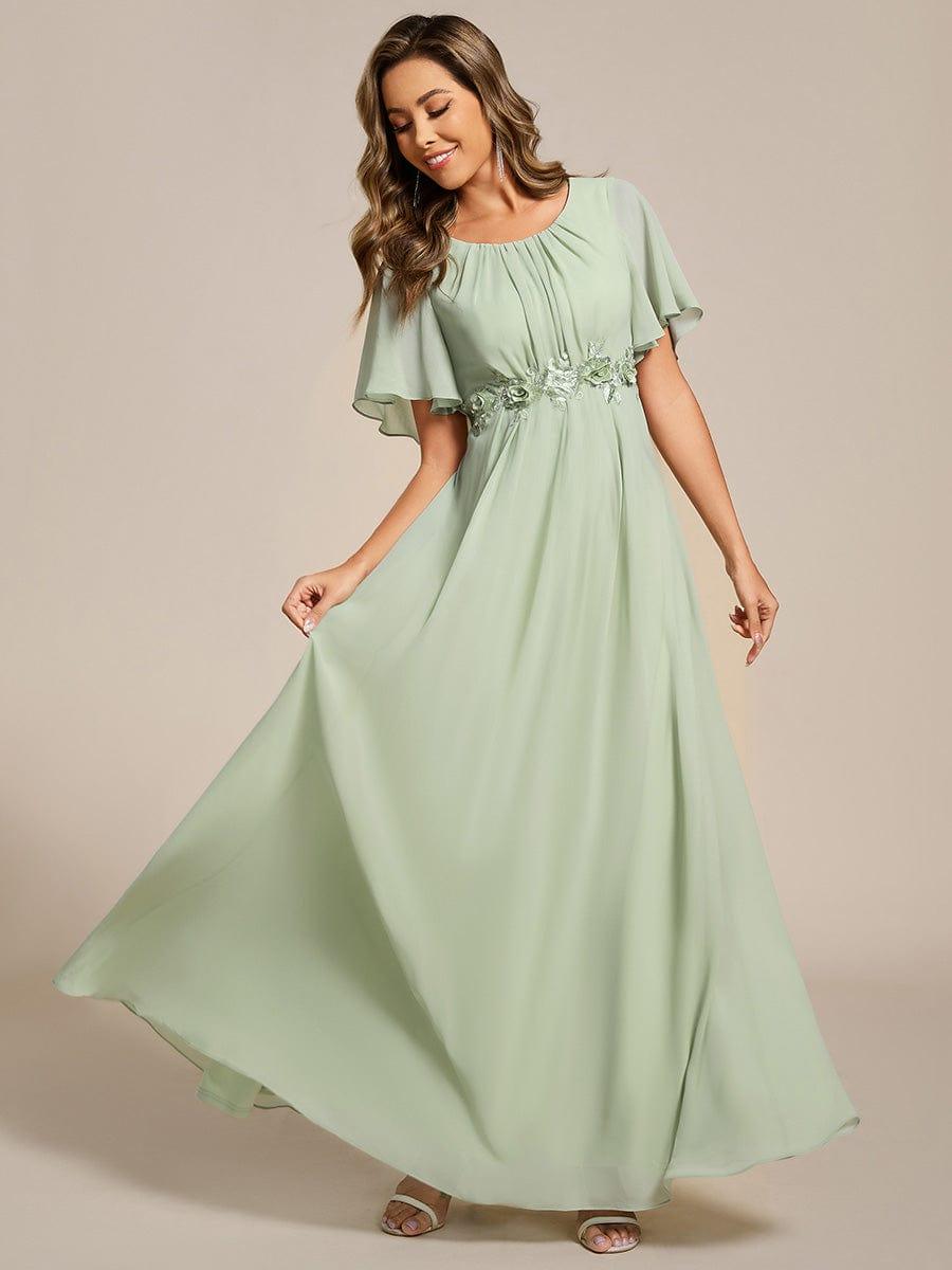 ever ASPYN|Short Sleeve Pleated Applique A-Line Floor-Length Formal Evening Dress