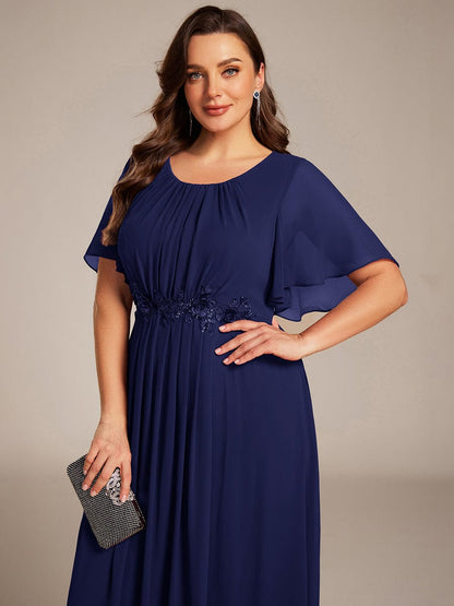 pretty ASPYN|Plus Size Pleated Waist Applique Maxi Bridesmaid Dress