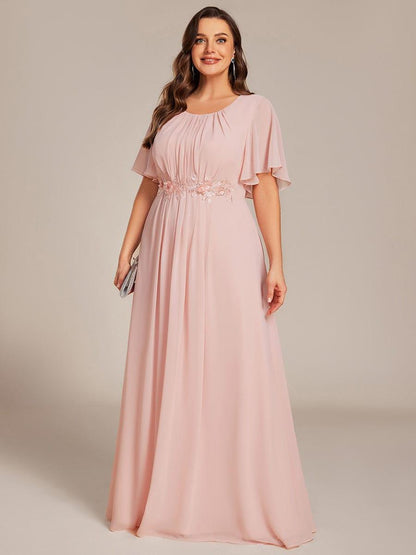 ever ASPYN|Short Sleeve Pleated Applique A-Line Floor-Length Formal Evening Dress