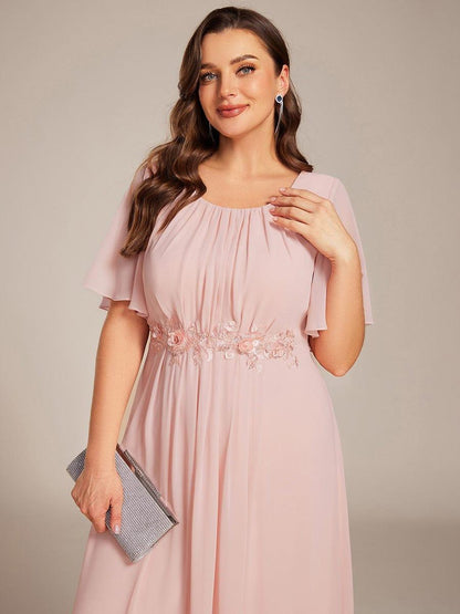pretty ASPYN|Plus Size Pleated Waist Applique Chiffon Maxi Formal Dress