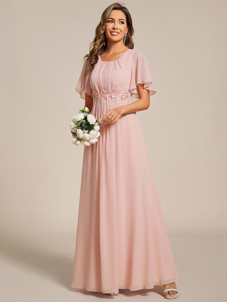 ever ASPYN|Short Sleeve Pleated Applique A-Line Floor-Length Formal Evening Dress