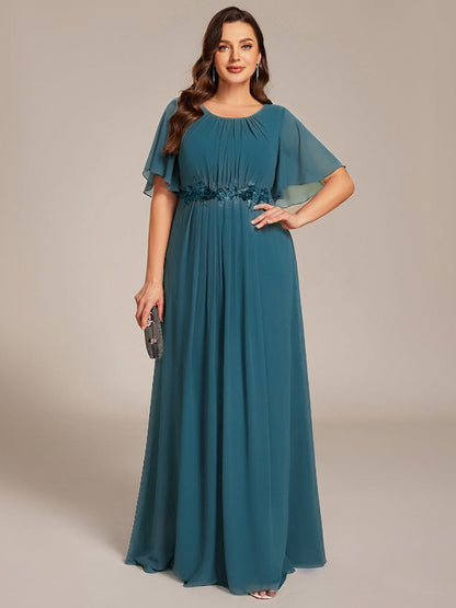 pretty ASPYN|Plus Size Pleated Waist Applique Chiffon Maxi Formal Dress