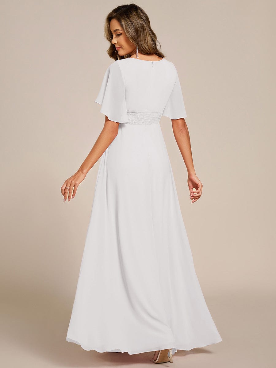 ever ASPYN|Short Sleeve Pleated Applique A-Line Floor-Length Formal Evening Dress