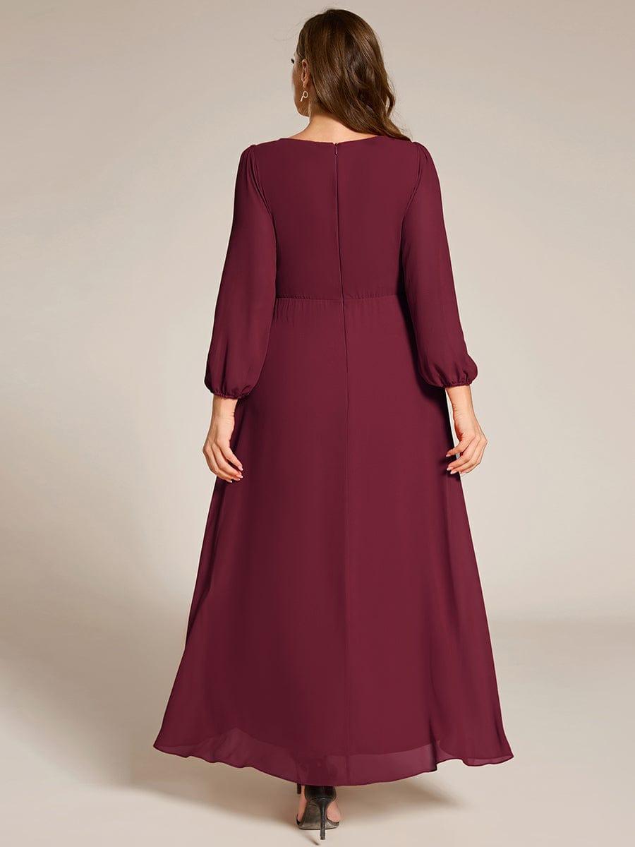 ever MARYAM|Long Lantern Sleeves Waist Applique Chiffon Formal Evening Dress