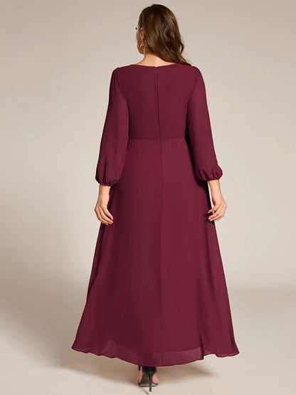 ever MARYAM|Long Lantern Sleeves Waist Applique Chiffon Formal Evening Dress