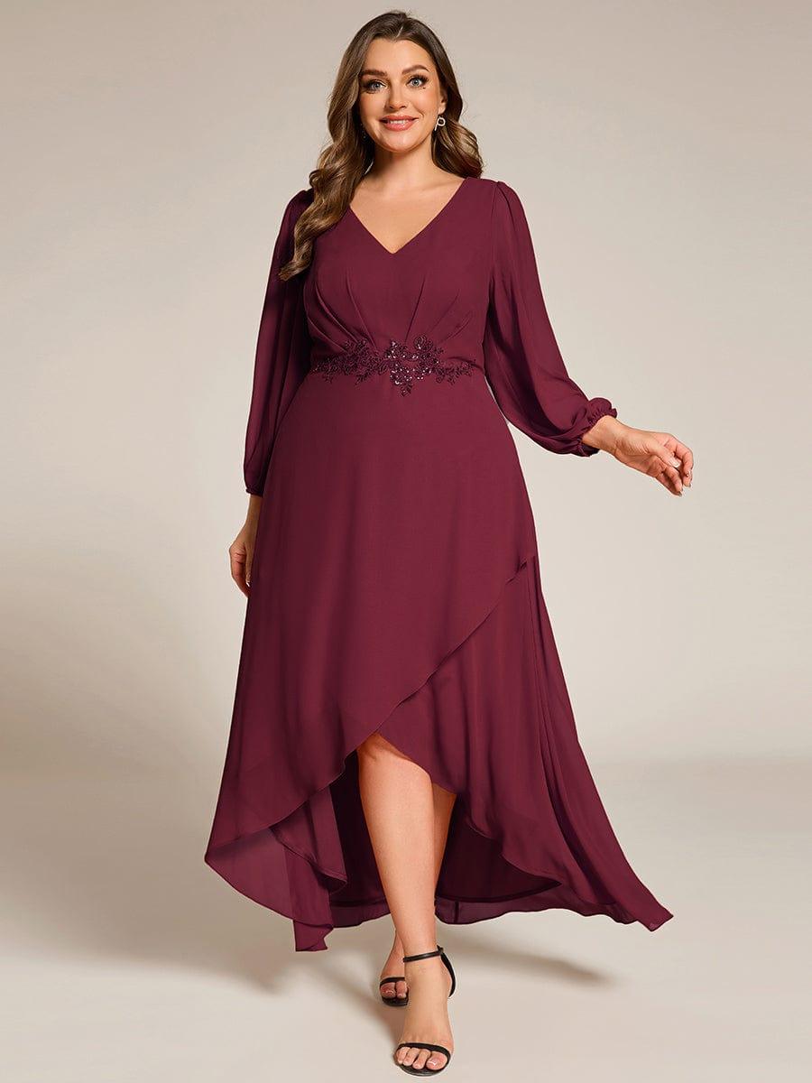 ever MARYAM|Long Lantern Sleeves Waist Applique Chiffon Formal Evening Dress