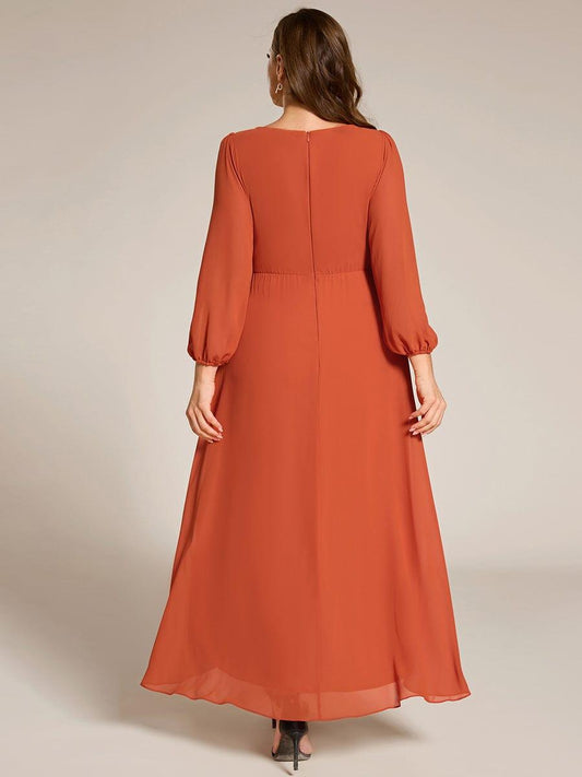 ever MARYAM|Plus Size V-Neck Long Sleeves Chiffon Formal Evening Dress with Applique