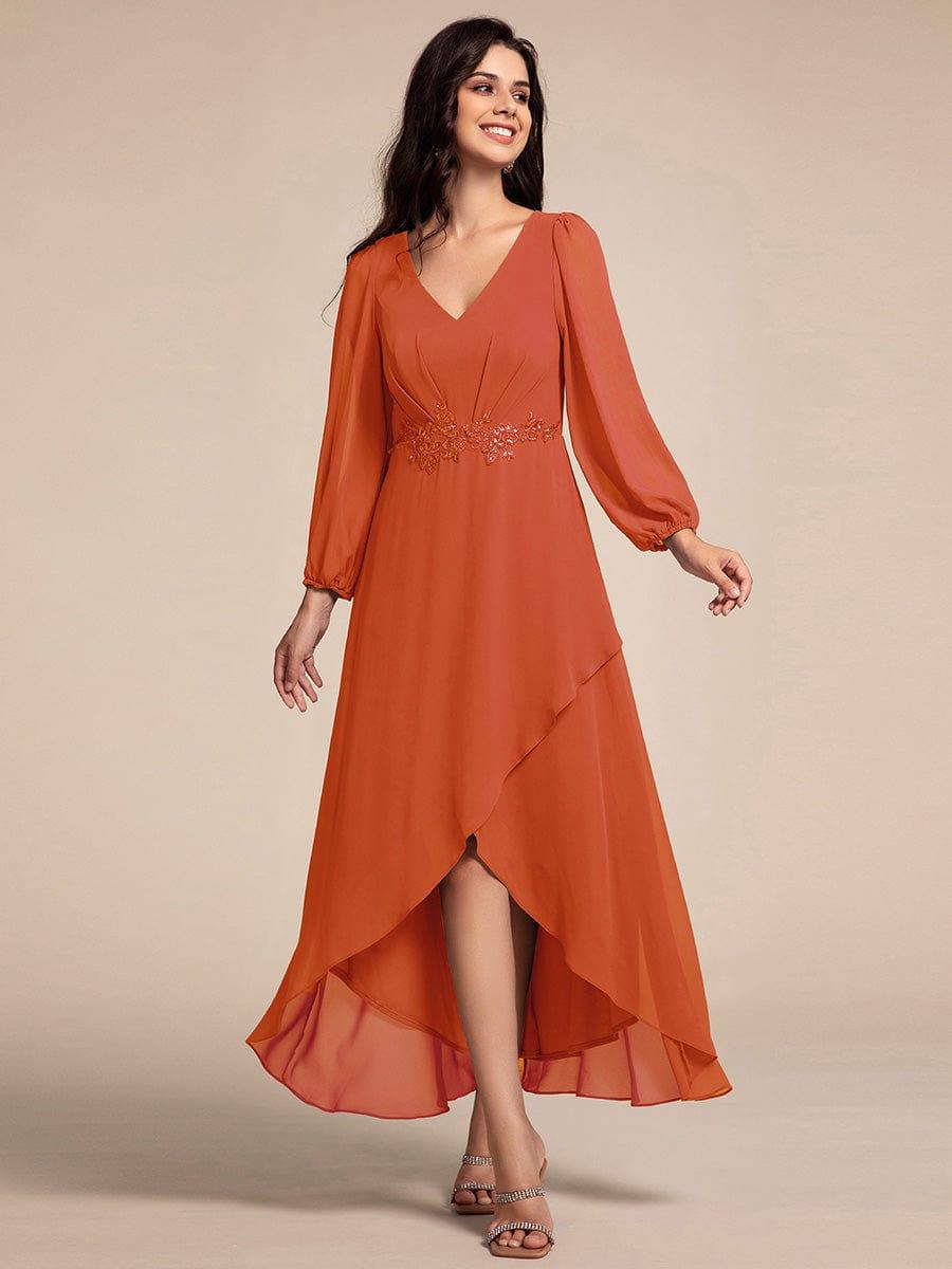 ever MARYAM|Long Lantern Sleeves Waist Applique Chiffon Formal Evening Dress