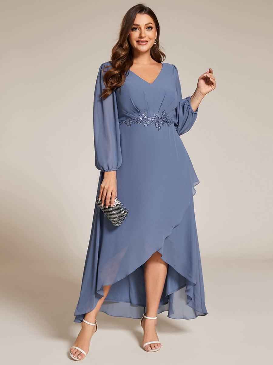ever MARYAM|Long Lantern Sleeves Waist Applique Chiffon Formal Evening Dress