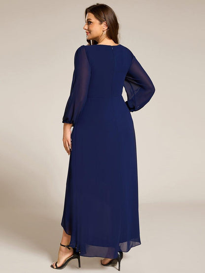 ever MARYAM|Long Lantern Sleeves Waist Applique Chiffon Formal Evening Dress