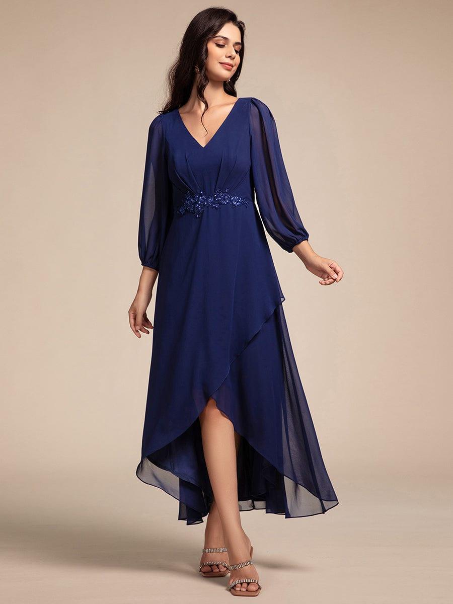 ever MARYAM|Long Lantern Sleeves Waist Applique Chiffon Formal Evening Dress