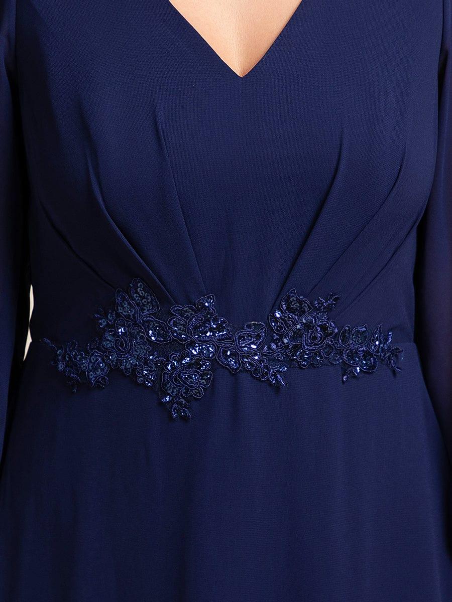ever MARYAM|Long Lantern Sleeves Waist Applique Chiffon Formal Evening Dress
