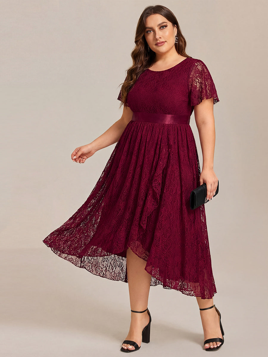 pretty SEVYN|Plus Size Lace Flutter Sleeves Round Neckline Midi Formal Dress