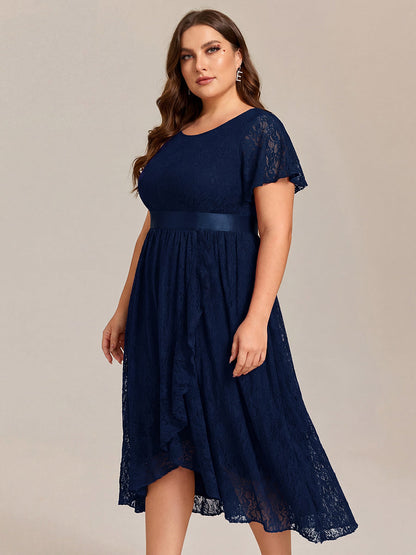 pretty SEVYN|Plus Size Lace Flutter Sleeves Round Neckline Midi Formal Dress