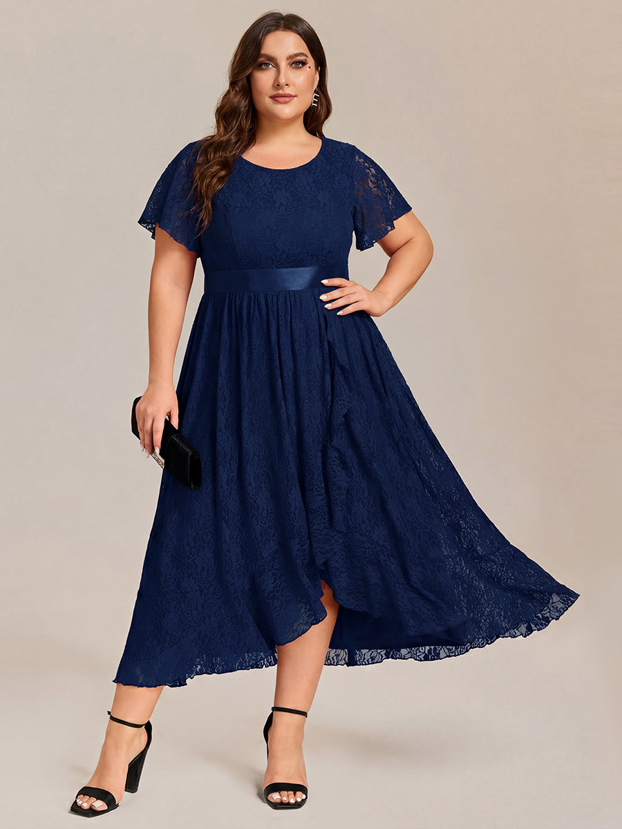 pretty SEVYN|Plus Size Ruffled Sleeve Empire Waist Lace Wedding Guest Dress