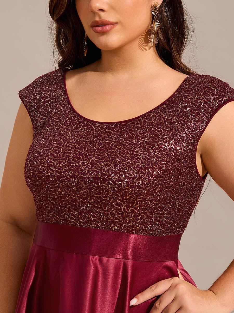 Sleeveless Sequin Top High-Low Formal Evening Dress with Satin