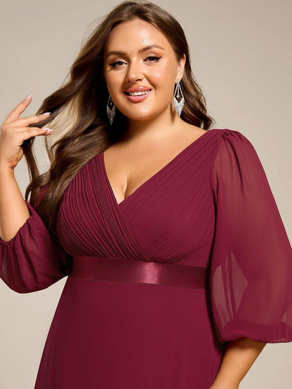 pretty OLIVIA|Plus Size Empire Waist Pleated Chiffon Long Sleeves Formal Evening Dress