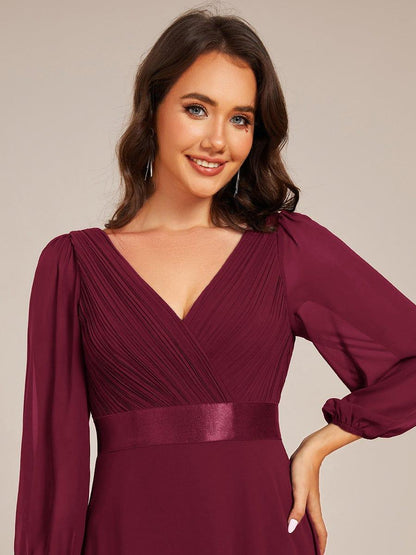 ever OLIVIA|Long Sleeves Chiffon Empire Waist A-Line Maxi Formal Evening Dress