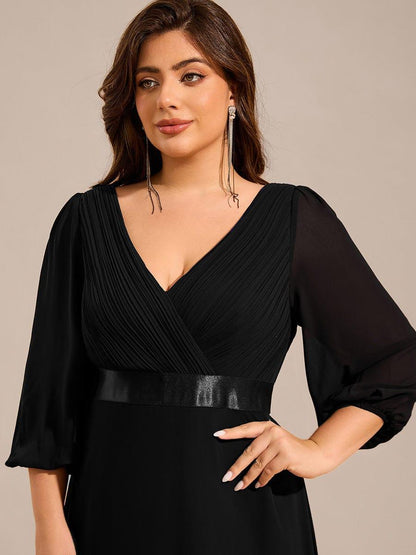 pretty OLIVIA|Plus Size Empire Waist Pleated Chiffon Long Sleeves Formal Evening Dress