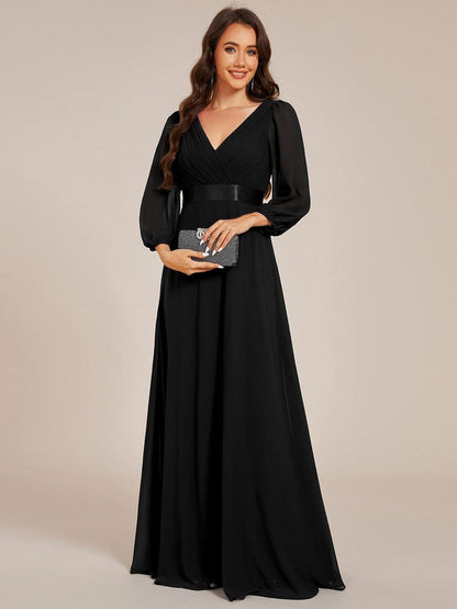 ever OLIVIA|Long Sleeves Chiffon Empire Waist A-Line Maxi Formal Evening Dress