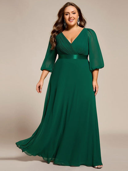 ever OLIVIA|Long Sleeves Chiffon Empire Waist A-Line Maxi Formal Evening Dress