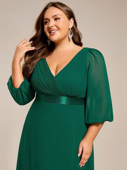 ever OLIVIA|Long Sleeves Chiffon Empire Waist A-Line Maxi Formal Evening Dress