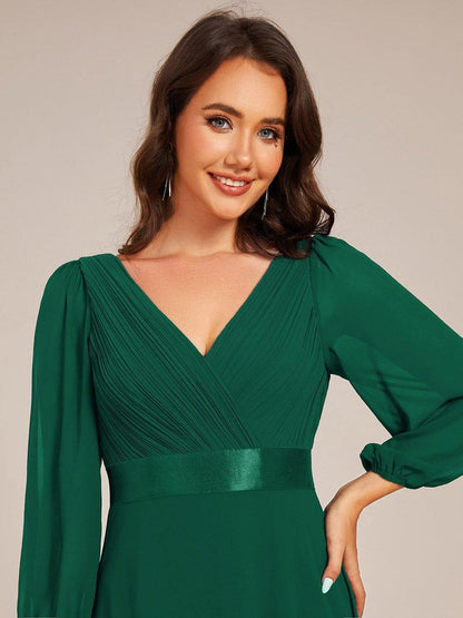 ever OLIVIA|Long Sleeves Chiffon Empire Waist A-Line Maxi Formal Evening Dress