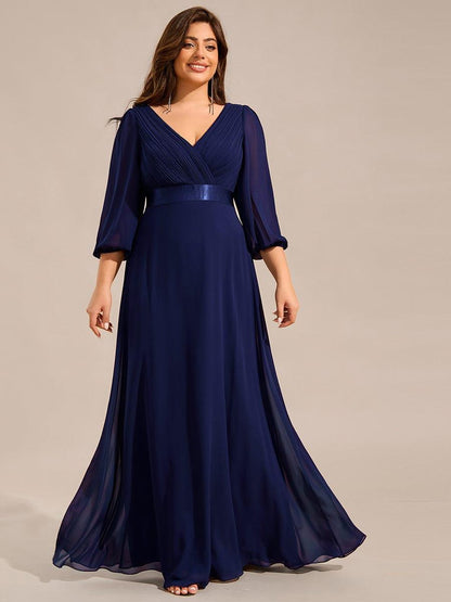 pretty OLIVIA|Plus Size Empire Waist Pleated Chiffon Long Sleeves Formal Evening Dress