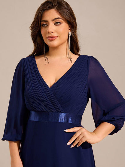 pretty OLIVIA|Plus Size Empire Waist Pleated Chiffon Long Sleeves Formal Evening Dress