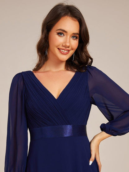 ever OLIVIA|Long Sleeves Chiffon Empire Waist A-Line Maxi Formal Evening Dress