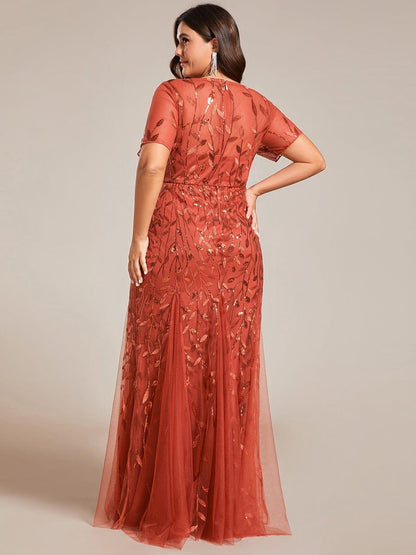 pretty JADEN|Floral Sequin Print Plus Size Mermaid Tulle Evening Dress
