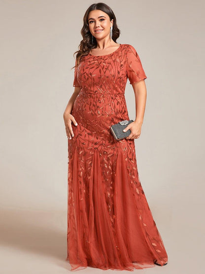 pretty JADEN|Floral Sequin Print Plus Size Mermaid Tulle Evening Dress