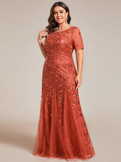 pretty JADEN|Floral Sequin Print Plus Size Mermaid Tulle Evening Dress