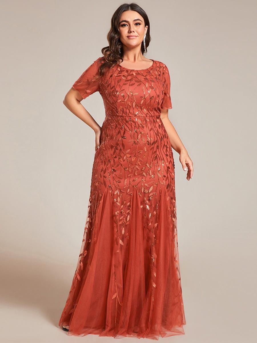 pretty JADEN|Floral Sequin Print Plus Size Mermaid Tulle Evening Dress