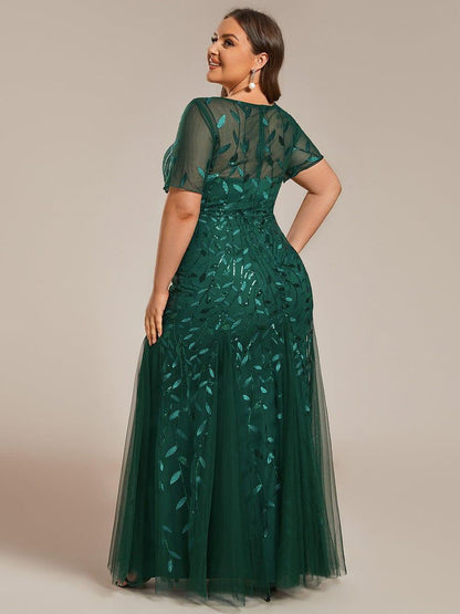pretty JADEN|Floral Sequin Print Plus Size Mermaid Tulle Evening Dress