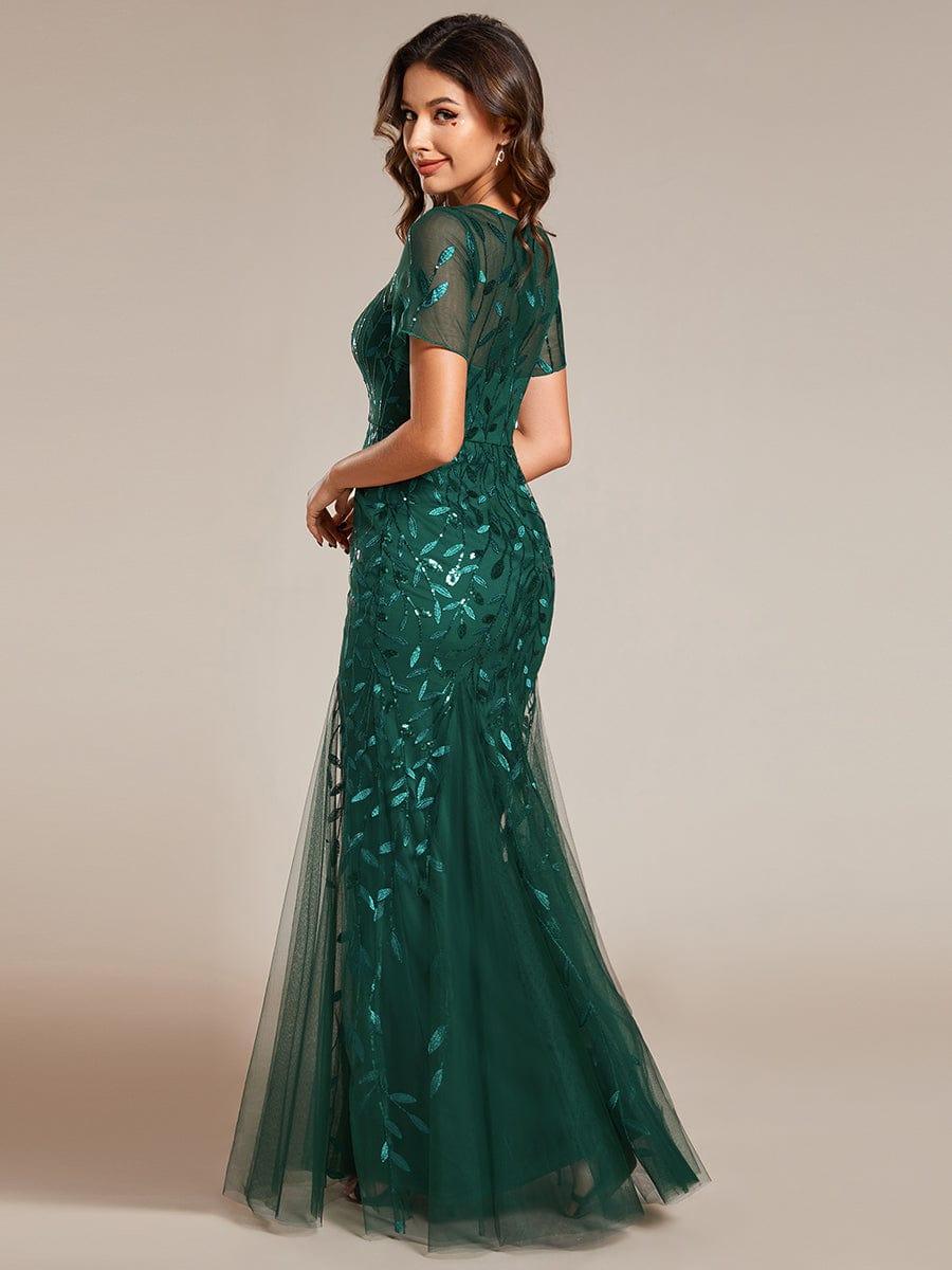 ever JADEN|Floral Sequin Maxi Fishtail Tulle Formal Evening Dress with Short Sleeve