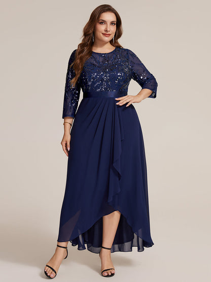 Sequins Long Sleeve Asymmetrical Hem Evening Dress