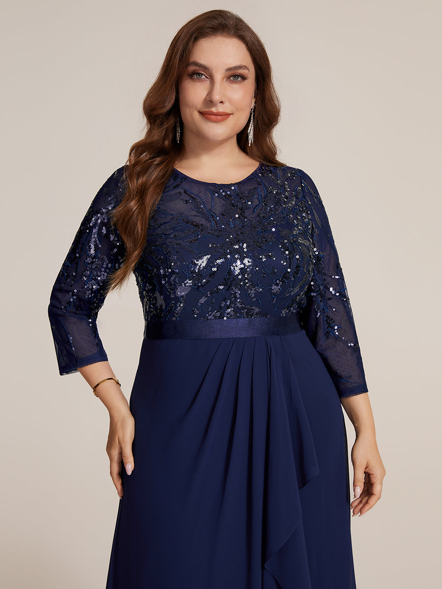 Sequins Long Sleeve Asymmetrical Hem Evening Dress
