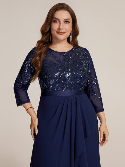 Sequins Long Sleeve Asymmetrical Hem Evening Dress
