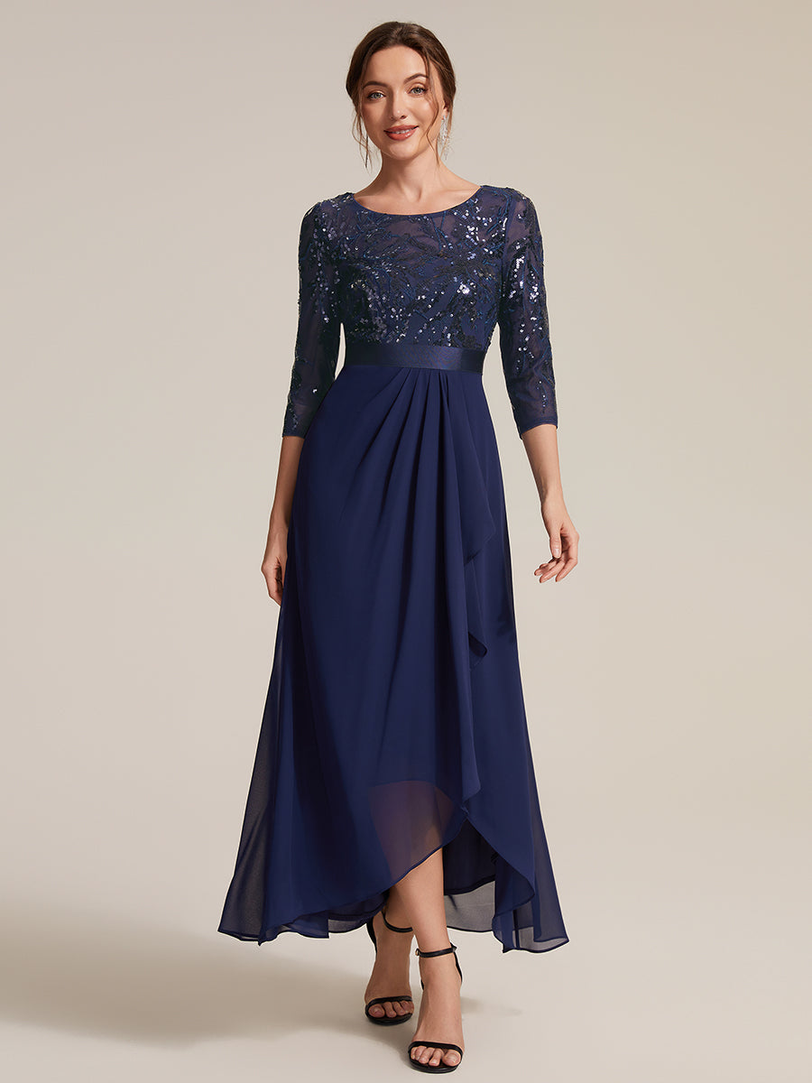 Sequins Long Sleeve Asymmetrical Hem Evening Dress