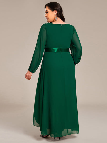 Pleated Chiffon Lantern Sleeve Evening Dress