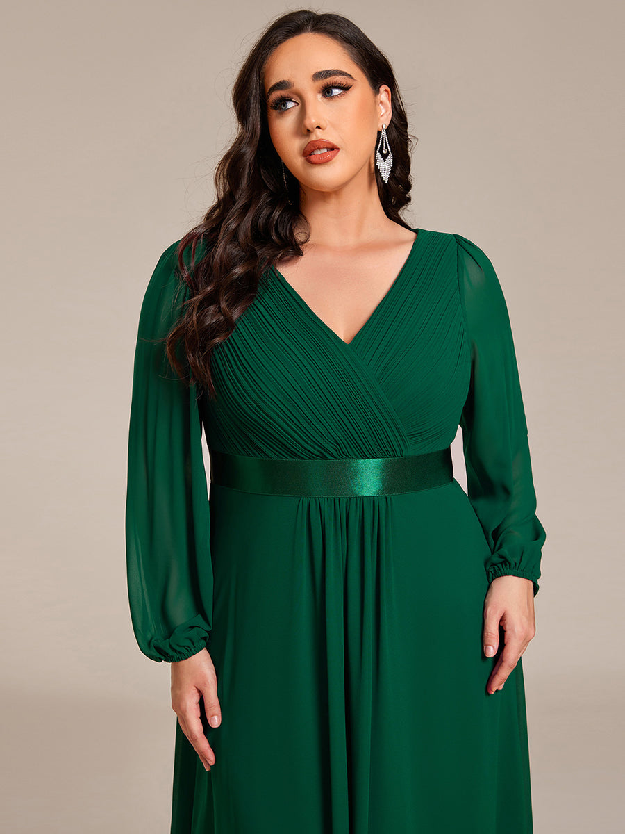 Pleated Chiffon Lantern Sleeve Evening Dress