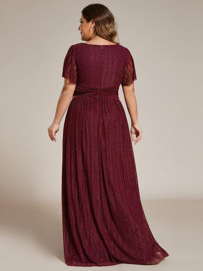 ever DAPHNE|V-Neck Glittery Short Sleeves Formal Evening Dress with Empire Waist