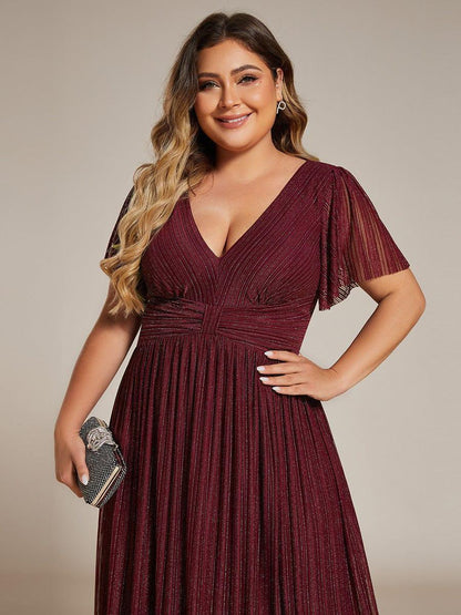ever DAPHNE|V-Neck Glittery Short Sleeves Formal Evening Dress with Empire Waist