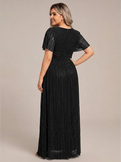 ever DAPHNE|V-Neck Glittery Short Sleeves Formal Evening Dress with Empire Waist