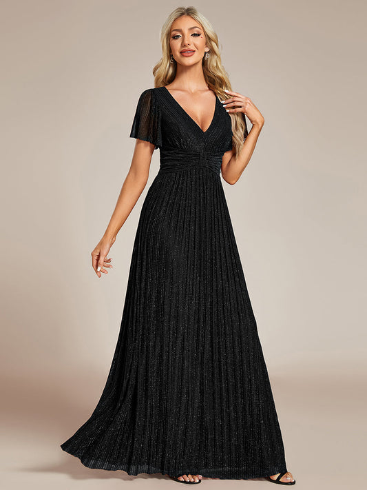 ever DAPHNE|V-Neck Glittery Short Sleeves Formal Evening Dress with Empire Waist