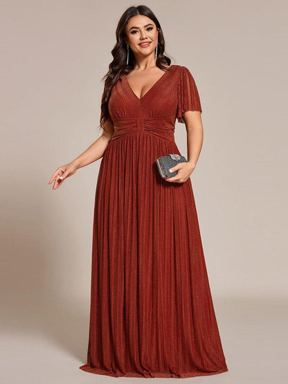 ever DAPHNE|V-Neck Glittery Short Sleeves Formal Evening Dress with Empire Waist